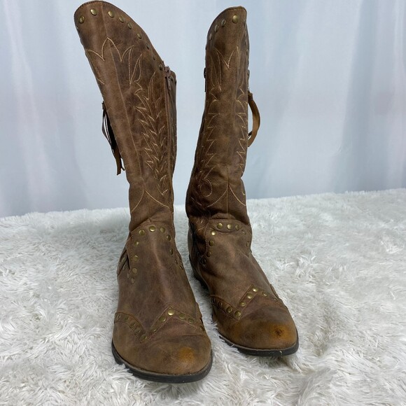 Coconuts by Matisse Womens Brown Faux Leather Pirate Western Studded Boots 7 - Picture 3 of 12